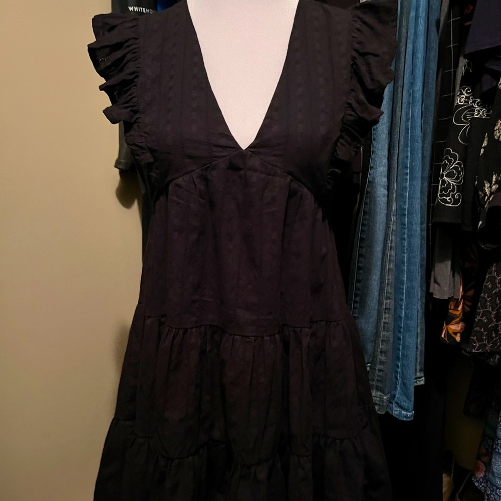 SMOCKED TIERED MINI DRESS Sz S